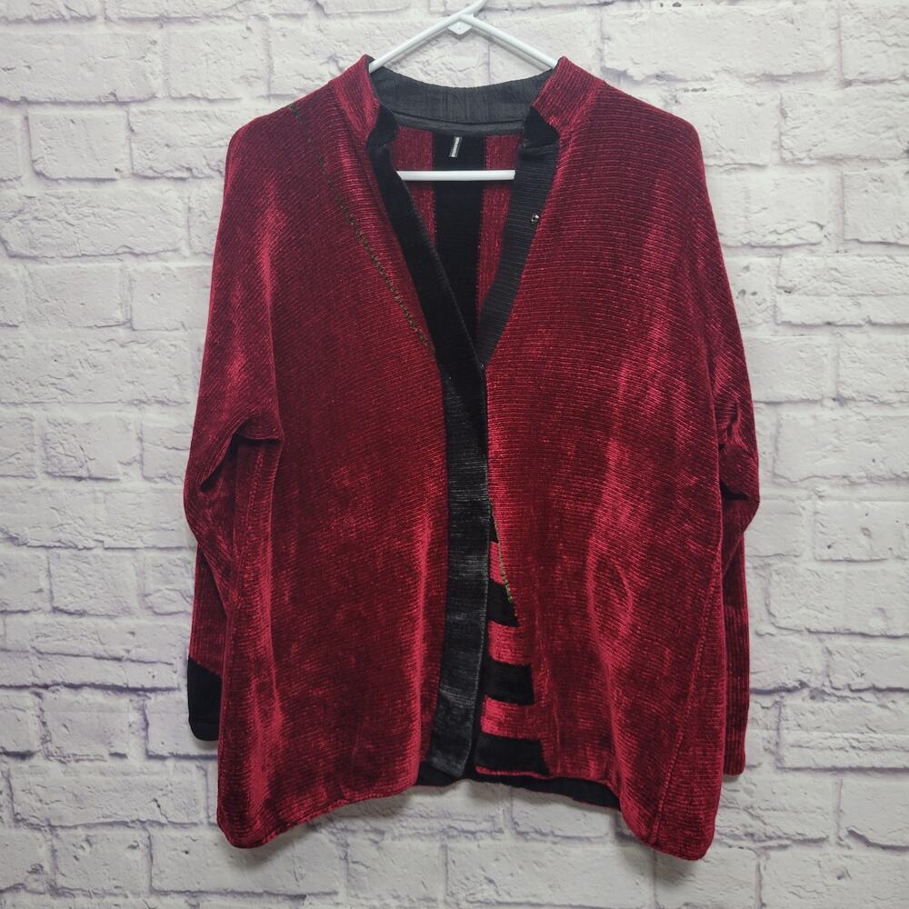 Mina Norton NYC Chenille‎ Cardigan Sweater Size L Snap Artsy Luxe Whimsygoth